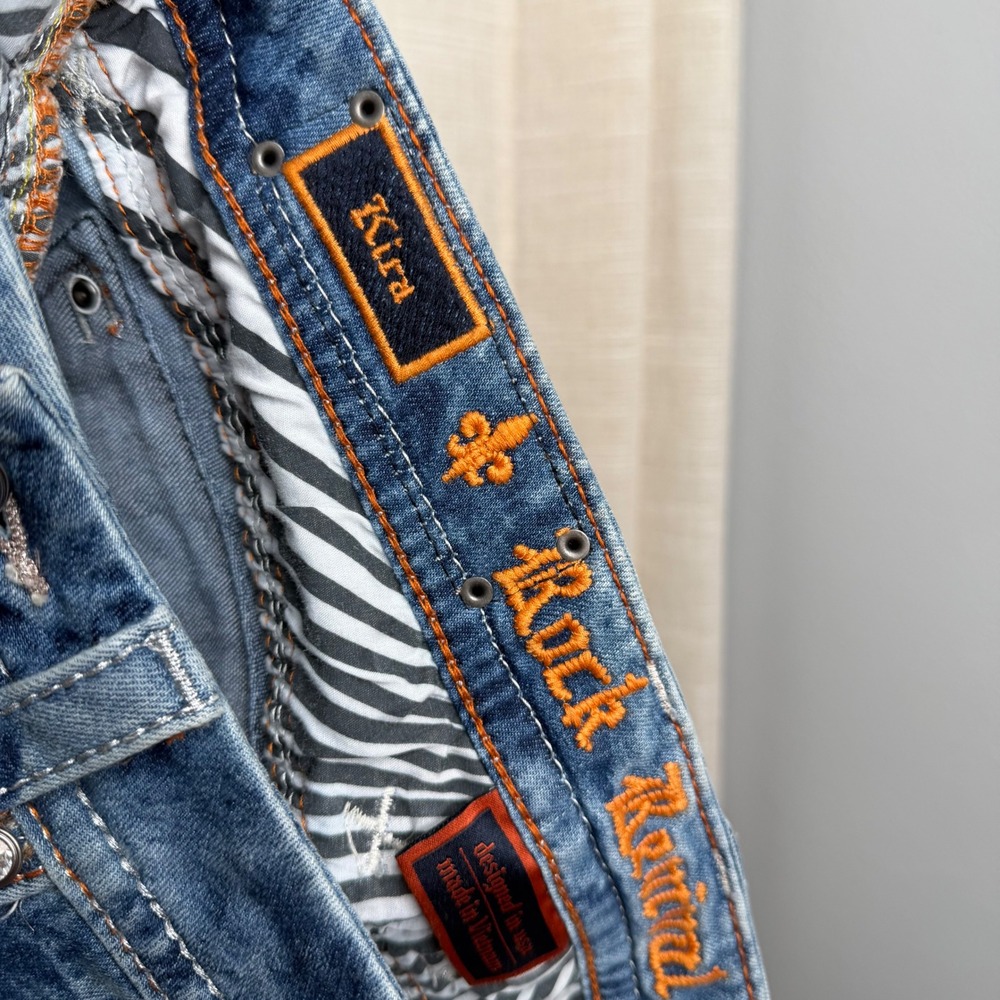 NWOT Rock Revival Kira Denim Shorts Embellished Acid Wash Sequins Blue Womens 25 - Picture 6 of 8